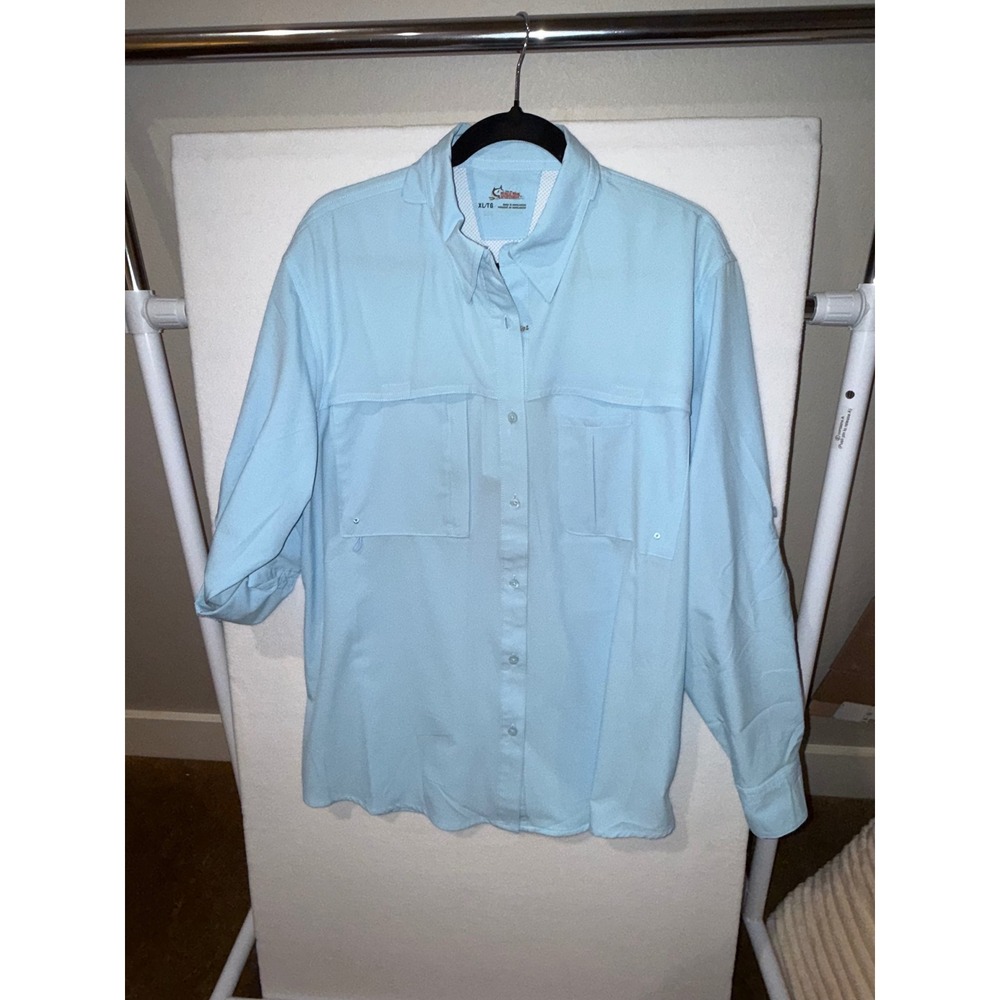 World Wide Sportsman Womens XL Fishing Shirt Cool Blue UPF 40 Long Sleeve NWT